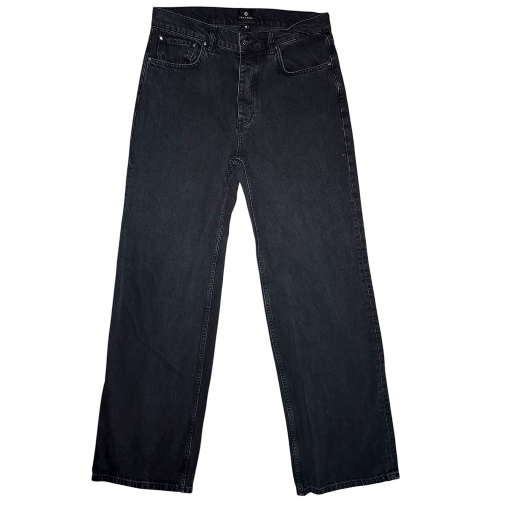 Anine Bing Vintage Black Wash Hugh Jean Wide Leg High Rise Denim Size 30